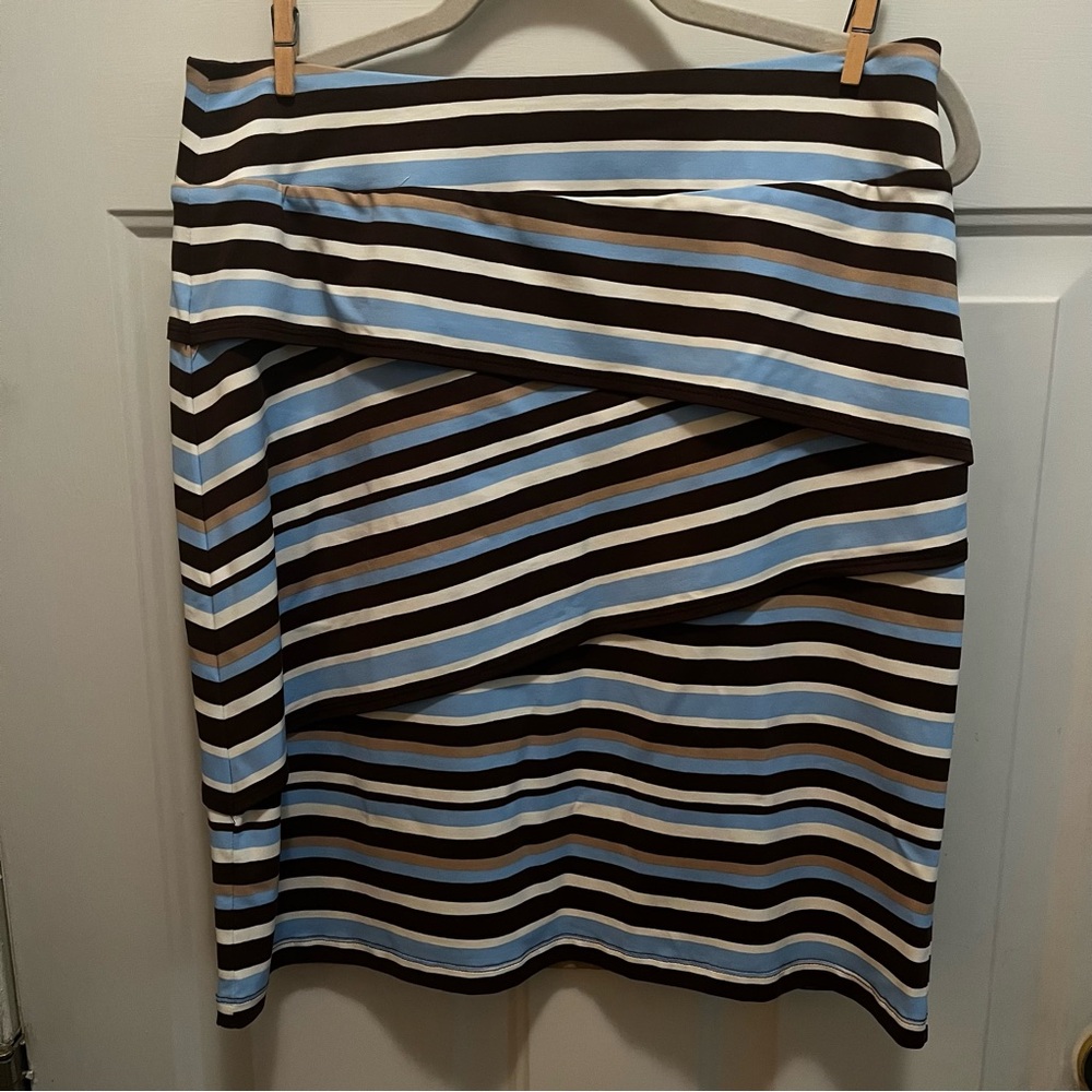 J. McLaughlin Blue and Brown Striped Pencil Skirt